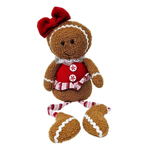 Plush Peppermint Gingerbread Girl with Red and Pink Stocking Legs Christmas - Picture 1 of 4